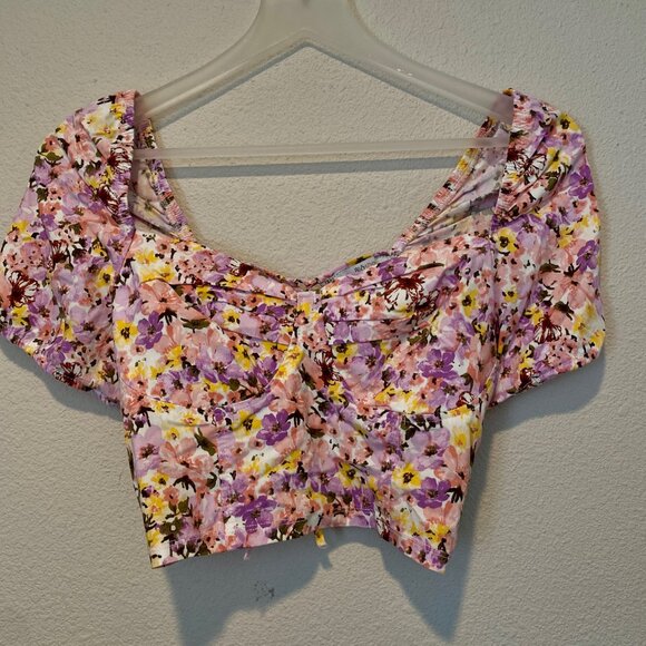 Blashe Floral Crop Top 90s Corset Style Puff Sleeve Size Medium‎ - Picture 2 of 3